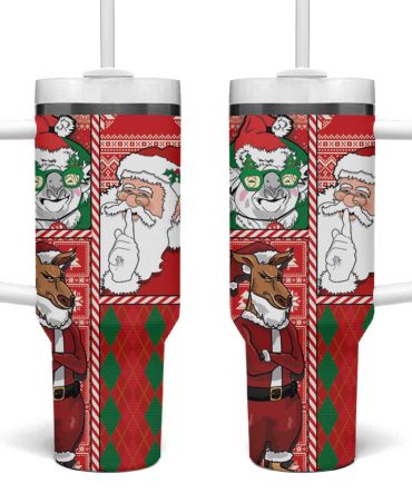 Australian Christmas Santa Koala Kangaroo And Holiday Cheer Custom Stanley Quencher 40Oz Stainless Steel Tumbler With Handle