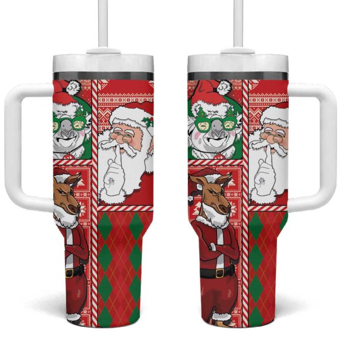 Australian Christmas Santa Koala Kangaroo And Holiday Cheer Custom Stanley Quencher 40Oz Stainless Steel Tumbler With Handle