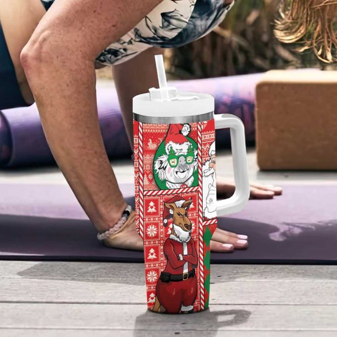 Australian Christmas Santa Koala Kangaroo And Holiday Cheer Custom Stanley Quencher 40Oz Stainless Steel Tumbler With Handle - Image 6