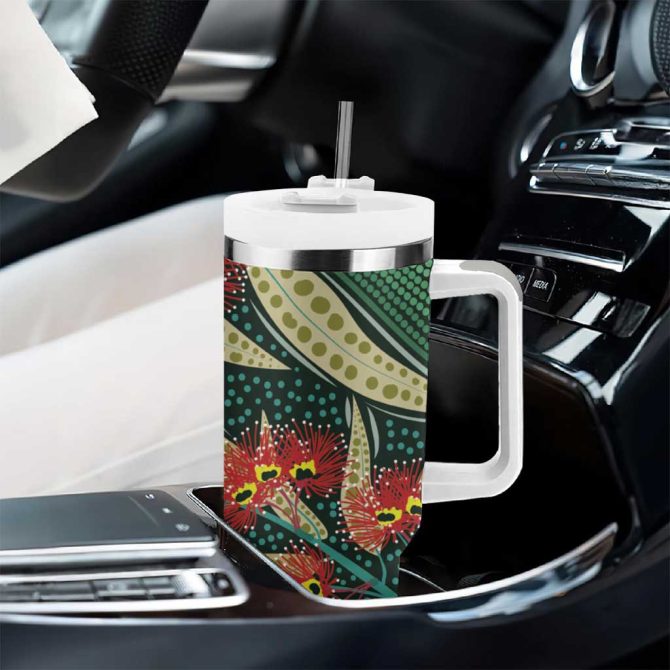Australian Native Eucalyptus Plant Aboriginal Dot Art Custom Stanley Quencher 40Oz Stainless Steel Tumbler With Handle - Image 8