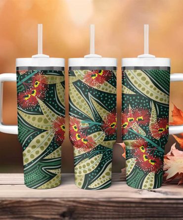 Australian Native Eucalyptus Plant Aboriginal Dot Art Custom Stanley Quencher 40Oz Stainless Steel Tumbler With Handle