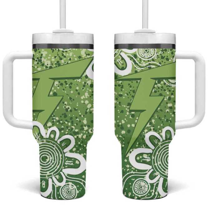 Australian Thunder Cricket Minimalism Aboriginal Custom Stanley Quencher 40Oz Stainless Steel Tumbler With Handle - Image 2