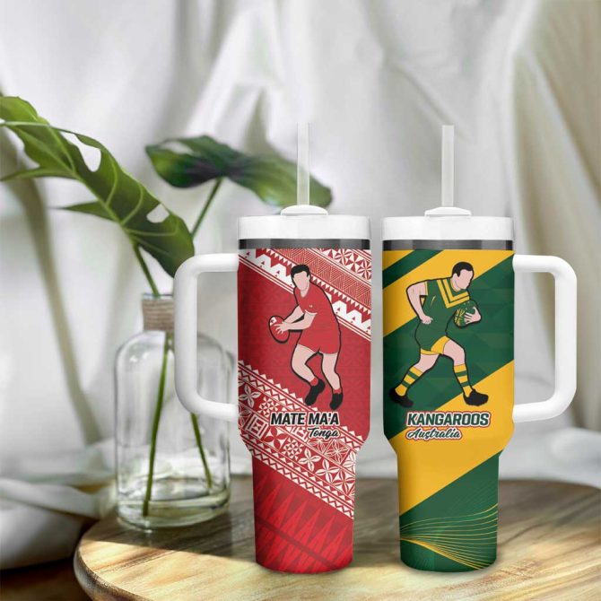Australiatonga Rugby Pacific The Kangaroos And Mate Ma #8217;A Tonga Custom Stanley Quencher 40Oz Stainless Steel Tumbler With Handle - Image 9