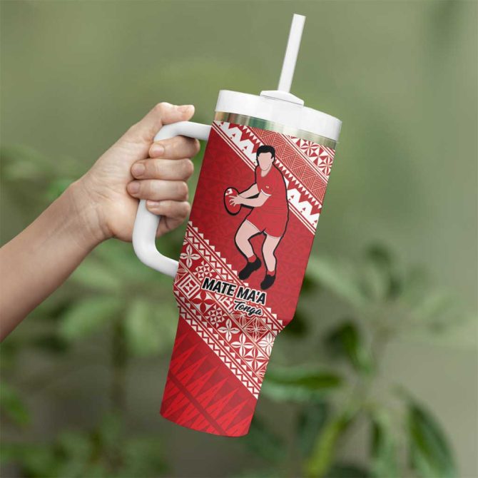 Australiatonga Rugby Pacific The Kangaroos And Mate Ma #8217;A Tonga Custom Stanley Quencher 40Oz Stainless Steel Tumbler With Handle - Image 3