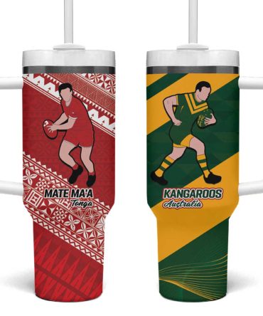 Australiatonga Rugby Pacific The Kangaroos And Mate Ma #8217;A Tonga Custom Stanley Quencher 40Oz Stainless Steel Tumbler With Handle