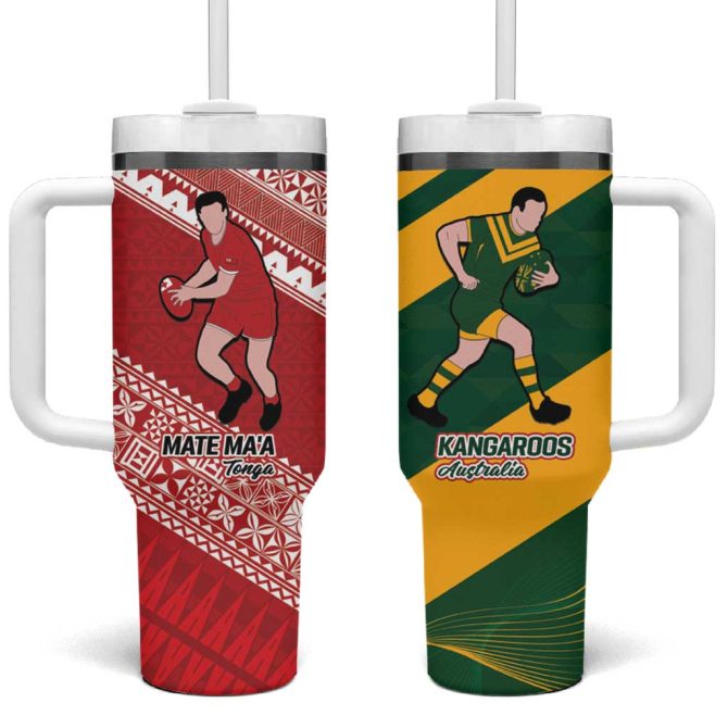 Australiatonga Rugby Pacific The Kangaroos And Mate Ma #8217;A Tonga Custom Stanley Quencher 40Oz Stainless Steel Tumbler With Handle