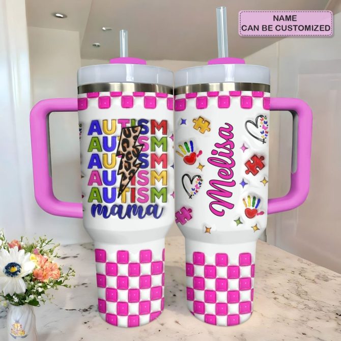Autism Amazing Mama Custom Stanley Quencher 40Oz Stainless Steel Tumbler With Handle - Image 2