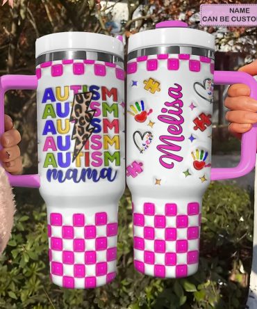 Autism Amazing Mama Custom Stanley Quencher 40Oz Stainless Steel Tumbler With Handle