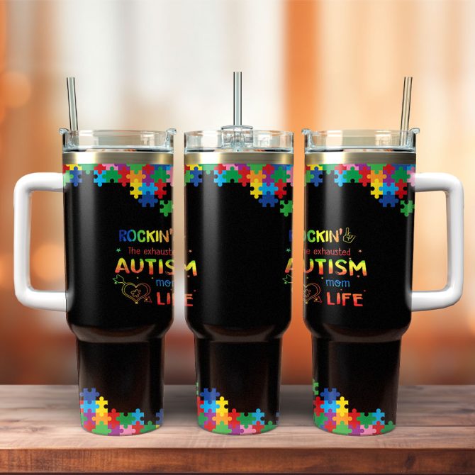 Autism Awareness Custom Stanley Quencher 40Oz Stainless Steel Tumbler With Handle