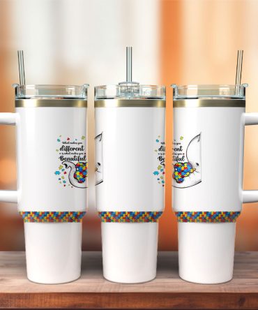 Autism Awareness Elephant Wreath Custom Stanley Quencher 40Oz Stainless Steel Tumbler With Handle