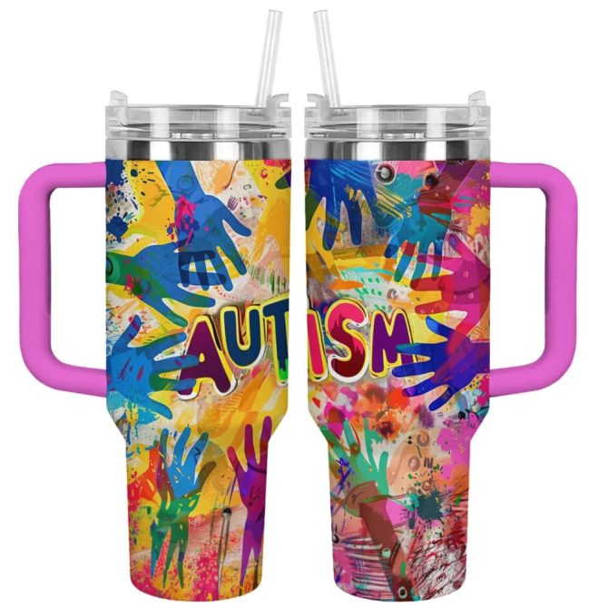 Autism Custom Stanley Quencher 40Oz Stainless Steel Tumbler With Handle
