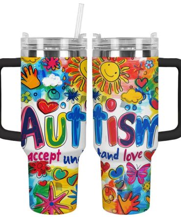 Autism Custom Stanley Quencher 40Oz Stainless Steel Tumbler With Handle