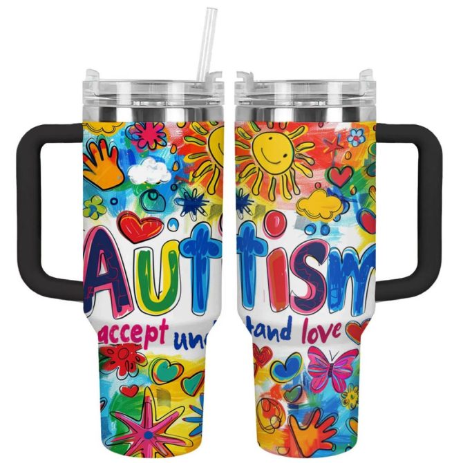 Autism Custom Stanley Quencher 40Oz Stainless Steel Tumbler With Handle