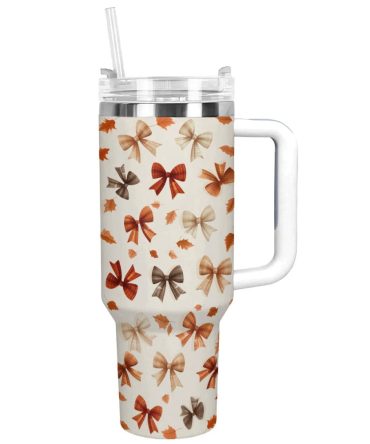 Autumn Bow Ambiance Custom Stanley Quencher 40Oz Stainless Steel Tumbler With Handle