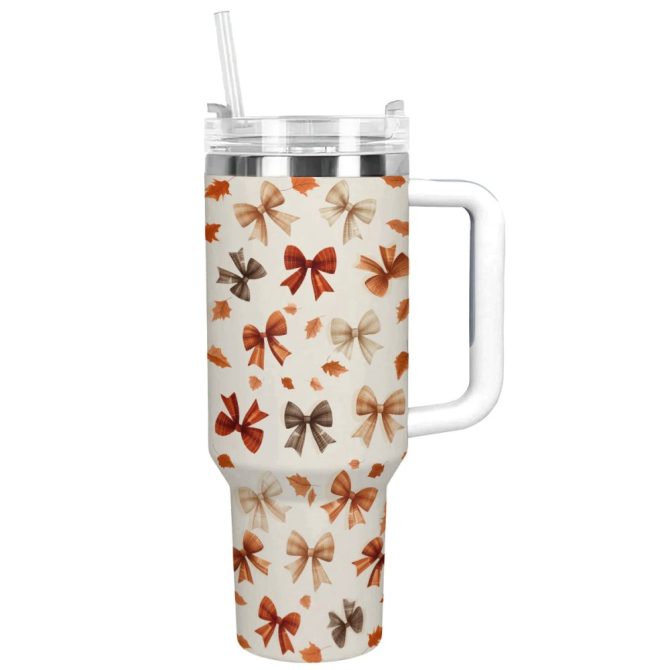 Autumn Bow Ambiance Custom Stanley Quencher 40Oz Stainless Steel Tumbler With Handle