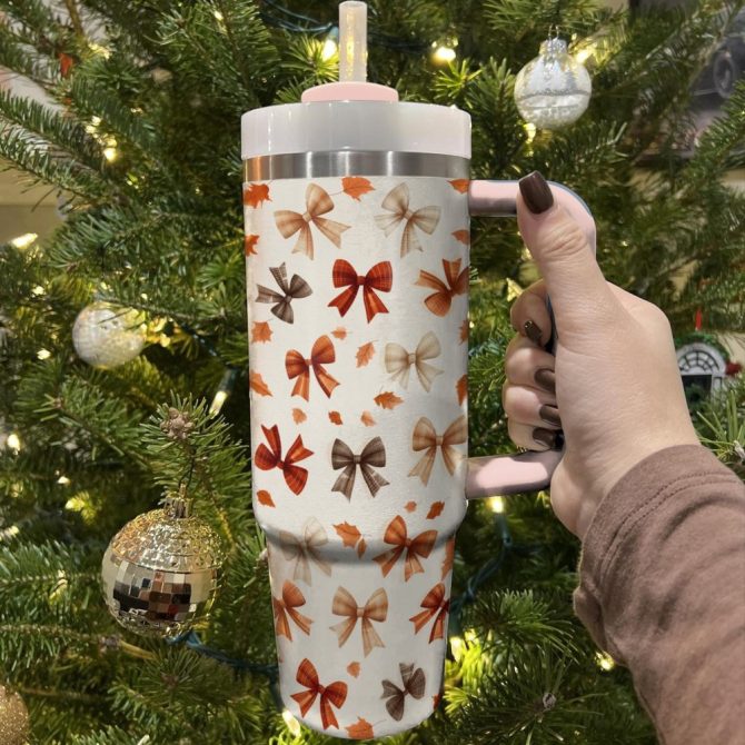 Autumn Bow Ambiance Custom Stanley Quencher 40Oz Stainless Steel Tumbler With Handle - Image 4