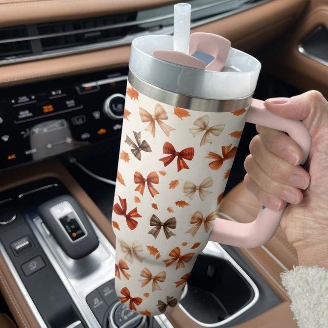 Autumn Bow Ambiance Custom Stanley Quencher 40Oz Stainless Steel Tumbler With Handle - Image 3