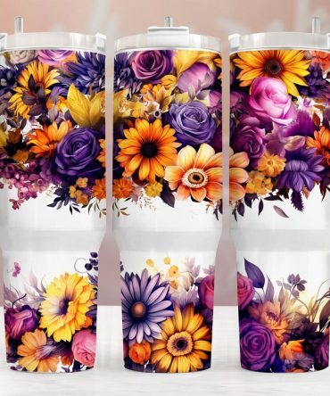 Autumn Flowers Custom Stanley Quencher 40Oz Stainless Steel Tumbler