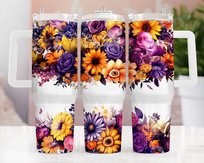 Autumn Flowers Custom Stanley Quencher 40Oz Stainless Steel Tumbler