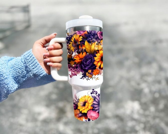 Autumn Flowers Custom Stanley Quencher 40Oz Stainless Steel Tumbler - Image 3