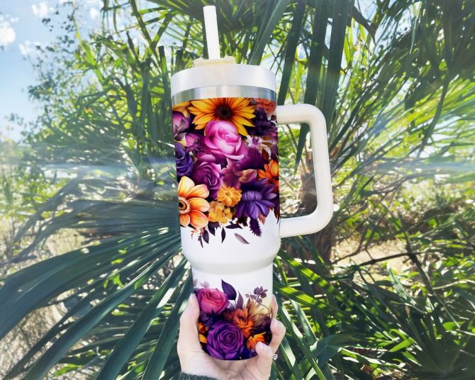 Autumn Flowers Custom Stanley Quencher 40Oz Stainless Steel Tumbler - Image 4