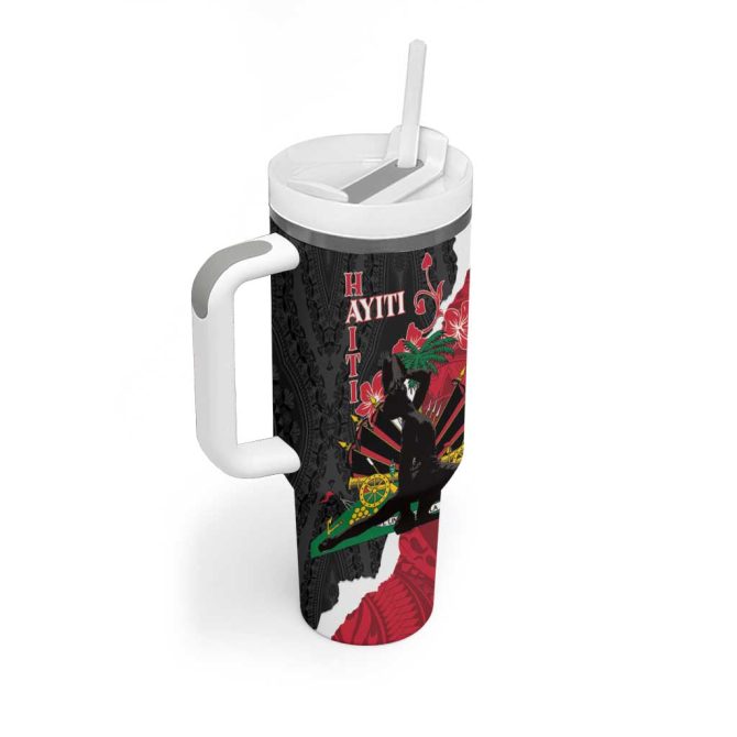 Ayiti Neg Marron Dashiki Mix Polynesian Custom Stanley Quencher 40Oz Stainless Steel Tumbler With Handle - Image 2