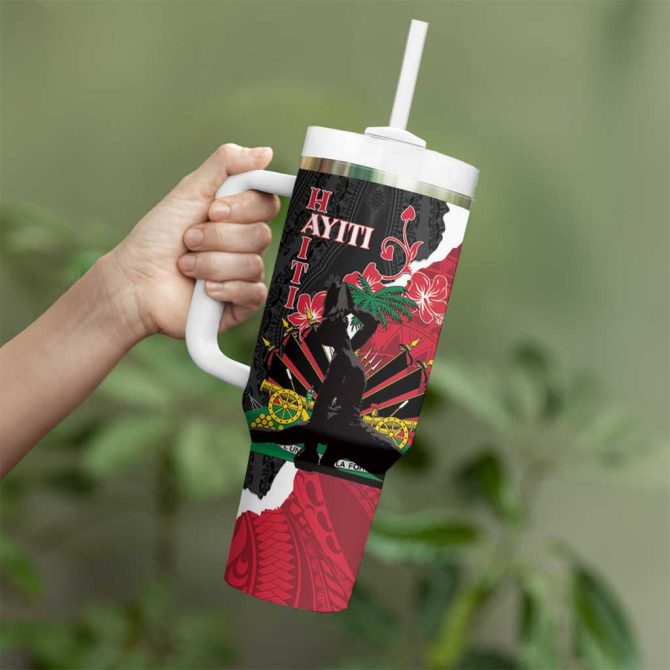 Ayiti Neg Marron Dashiki Mix Polynesian Custom Stanley Quencher 40Oz Stainless Steel Tumbler With Handle - Image 3