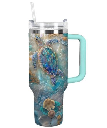 Azure Haven Sea Turtle Custom Stanley Quencher 40Oz Stainless Steel Tumbler With Handle