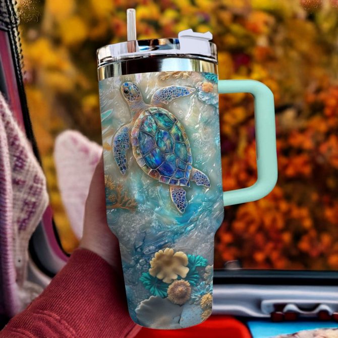 Azure Haven Sea Turtle Custom Stanley Quencher 40Oz Stainless Steel Tumbler With Handle - Image 2