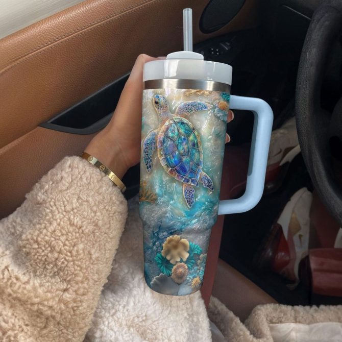 Azure Haven Sea Turtle Custom Stanley Quencher 40Oz Stainless Steel Tumbler With Handle - Image 3