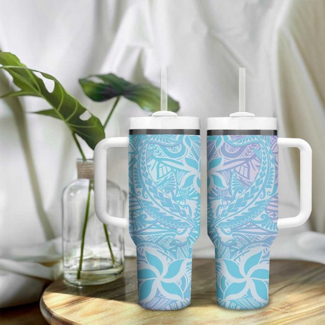 Baby Blue Gradient Polynesia Hawaiian Tribal Hammerhead Shark Tattoo Custom Stanley Quencher 40Oz Stainless Steel Tumbler With Handle - Image 9