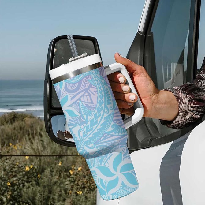 Baby Blue Gradient Polynesia Hawaiian Tribal Hammerhead Shark Tattoo Custom Stanley Quencher 40Oz Stainless Steel Tumbler With Handle - Image 7