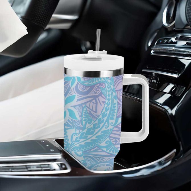 Baby Blue Gradient Polynesia Hawaiian Tribal Hammerhead Shark Tattoo Custom Stanley Quencher 40Oz Stainless Steel Tumbler With Handle - Image 8