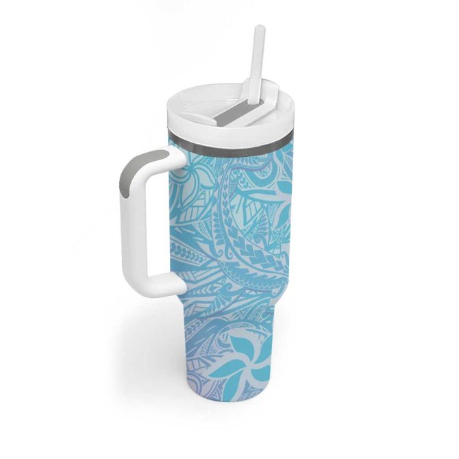 Baby Blue Gradient Polynesia Hawaiian Tribal Hammerhead Shark Tattoo Custom Stanley Quencher 40Oz Stainless Steel Tumbler With Handle - Image 2