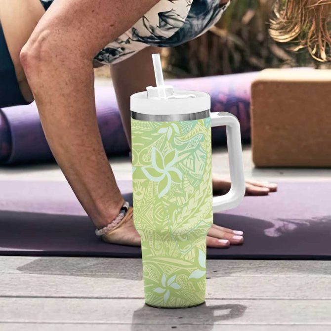 Baby Green Gradient Polynesia Hawaiian Tribal Hammerhead Shark Tattoo Custom Stanley Quencher 40Oz Stainless Steel Tumbler With Handle - Image 6