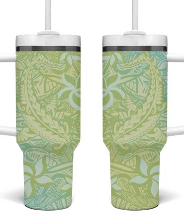 Baby Green Gradient Polynesia Hawaiian Tribal Hammerhead Shark Tattoo Custom Stanley Quencher 40Oz Stainless Steel Tumbler With Handle