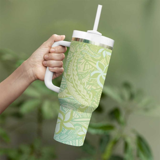 Baby Green Gradient Polynesia Hawaiian Tribal Hammerhead Shark Tattoo Custom Stanley Quencher 40Oz Stainless Steel Tumbler With Handle - Image 3
