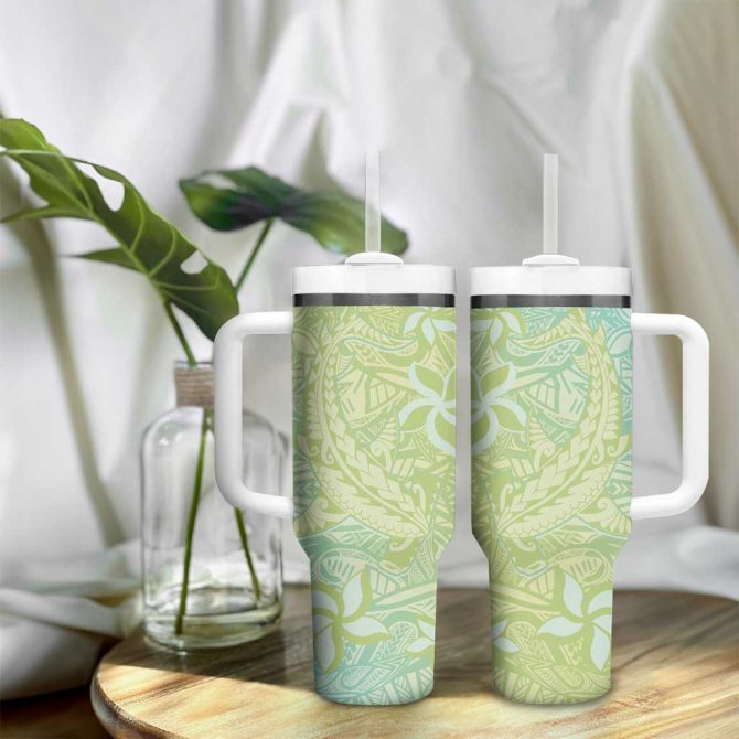 Baby Green Gradient Polynesia Hawaiian Tribal Hammerhead Shark Tattoo Custom Stanley Quencher 40Oz Stainless Steel Tumbler With Handle - Image 9