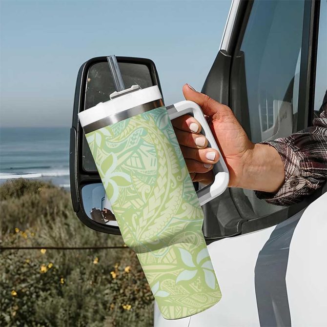 Baby Green Gradient Polynesia Hawaiian Tribal Hammerhead Shark Tattoo Custom Stanley Quencher 40Oz Stainless Steel Tumbler With Handle - Image 7
