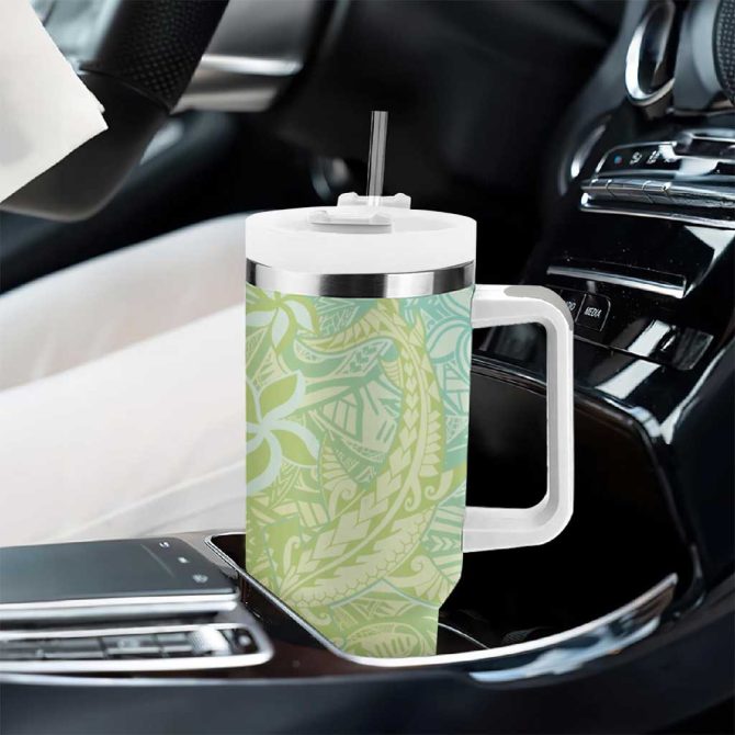 Baby Green Gradient Polynesia Hawaiian Tribal Hammerhead Shark Tattoo Custom Stanley Quencher 40Oz Stainless Steel Tumbler With Handle - Image 8