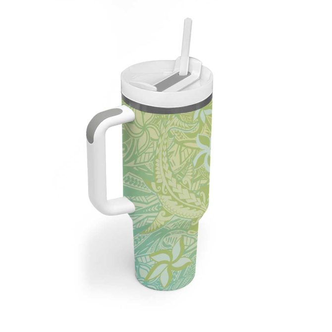 Baby Green Gradient Polynesia Hawaiian Tribal Hammerhead Shark Tattoo Custom Stanley Quencher 40Oz Stainless Steel Tumbler With Handle - Image 2