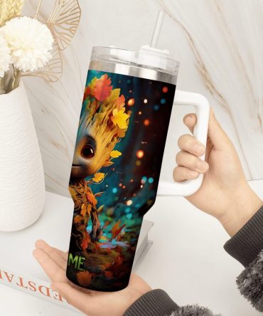 Baby Groot Cartoon Custom Stanley Quencher 40Oz Stainless Steel Tumbler With Handle