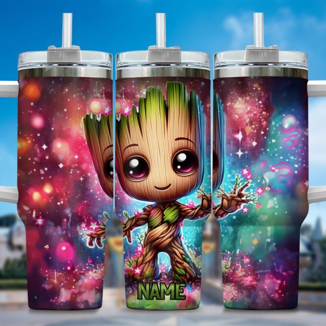 Baby Groot Cartoon Custom Stanley Quencher 40Oz Stainless Steel Tumbler With Handle