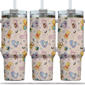 Baby Pooh And Friends Disney Cartoon Custom Stanley Quencher 40Oz Stainless Steel Tumbler With Handle