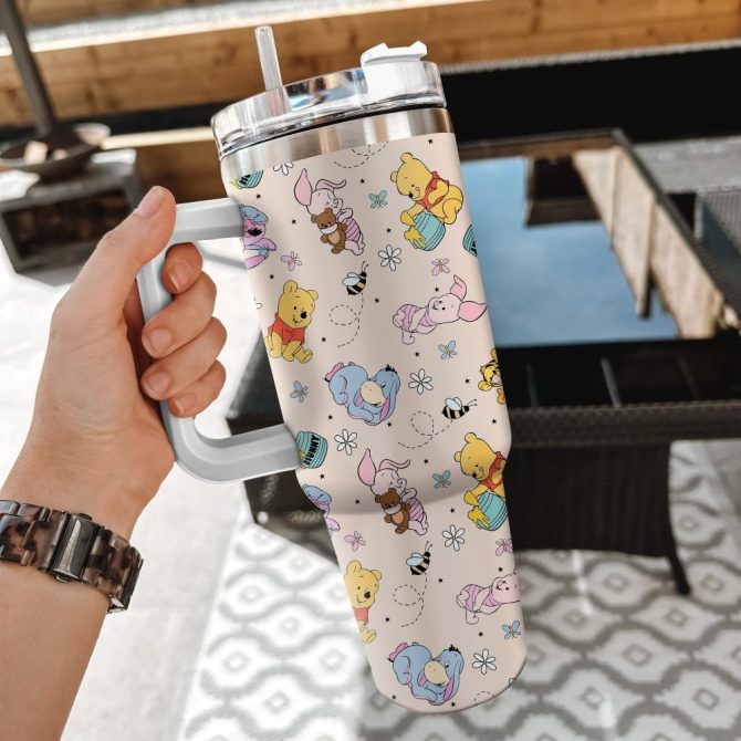 Baby Pooh And Friends Disney Cartoon Custom Stanley Quencher 40Oz Stainless Steel Tumbler With Handle - Image 5