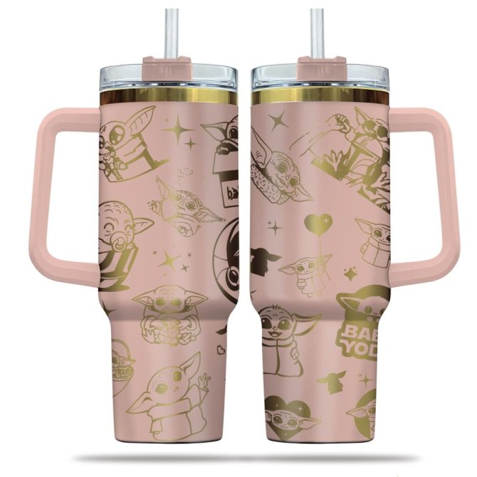 Baby Yoda Cartoon Custom Stanley Quencher 40Oz Stainless Steel Tumbler