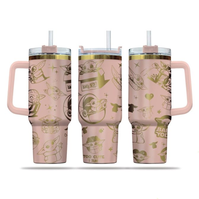 Baby Yoda Cartoon Custom Stanley Quencher 40Oz Stainless Steel Tumbler - Image 2