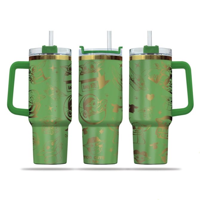 Baby Yoda Cartoon Custom Stanley Quencher 40Oz Stainless Steel Tumbler (Copy)