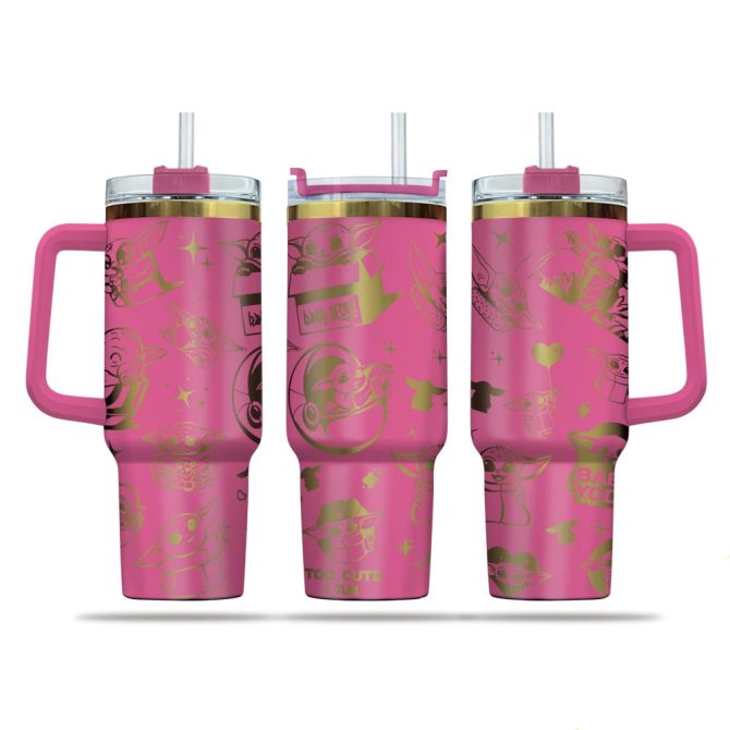 Baby Yoda Cartoon Custom Stanley Quencher 40Oz Stainless Steel Tumbler