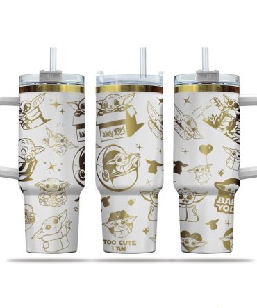 Baby Yoda Cartoon Custom Stanley Quencher 40Oz Stainless Steel Tumbler